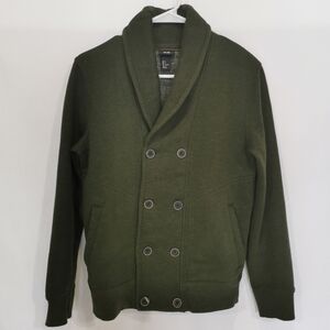 Men's H&M Double-Breasted Fleece Military Jacket Olive Green Sz S Open To Offers